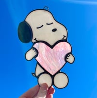 Image 3 of Stained Glass Pink Heart Snoopy