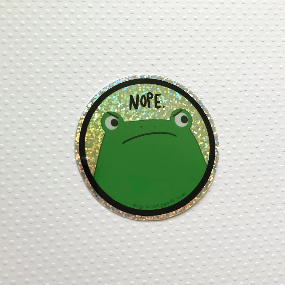 Image of glitter NOPE. frog sticker