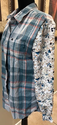 Image 4 of Vintage Funky Tesl/Cream Cotton Shirt Floral Sleeves Mermaid 