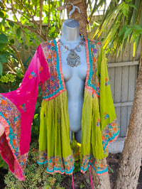 Image 8 of Sienna Glitter wrap dress - Pink and green