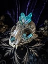 Light Blue Aura Quartz & Chalcopyrite- Bobcat Skull 