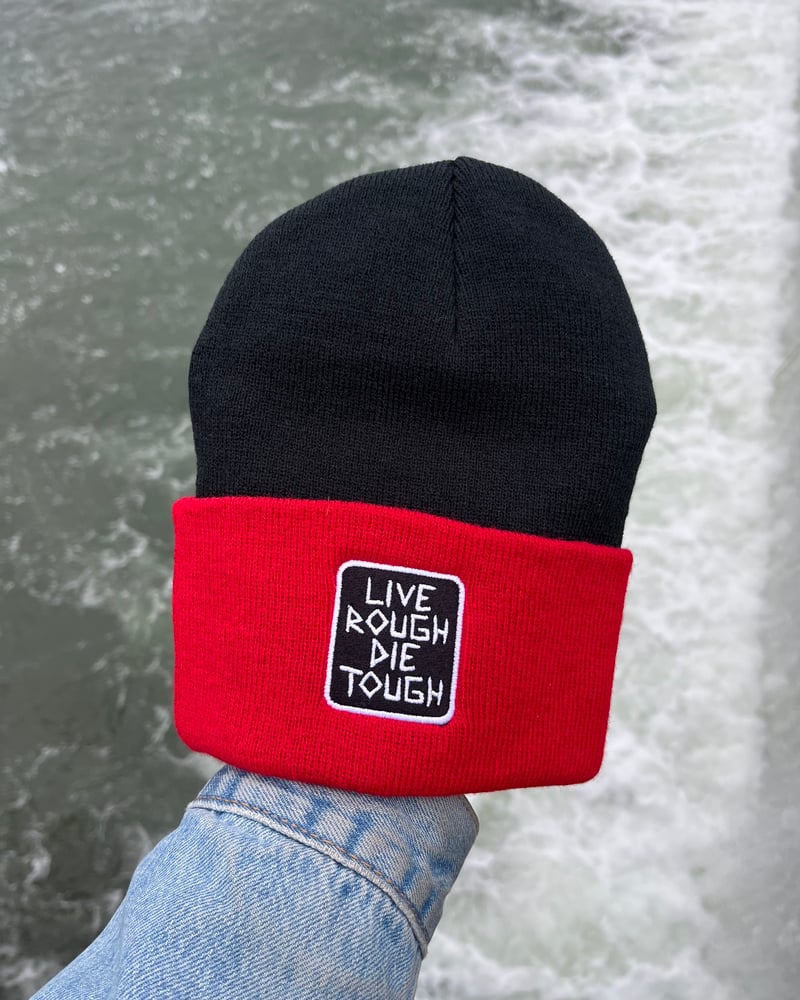 Image of Black / Red “Scratch Patch” Beanie