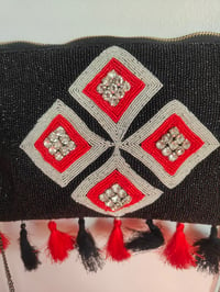 Image 5 of RED AND BLACK- PATTERN SILVER BAG AND HEADBAND