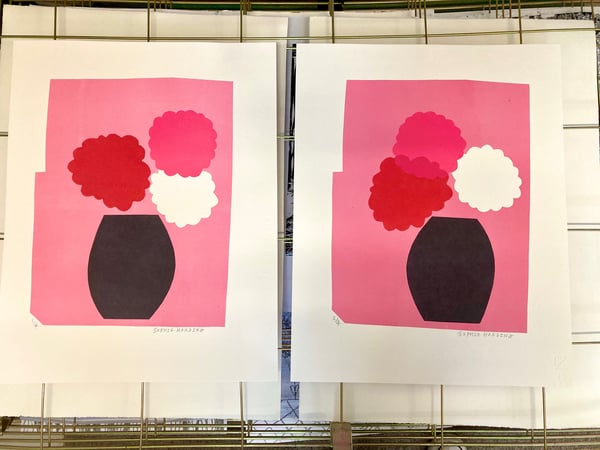 Image of Pink Flowers and Pot monoprint 