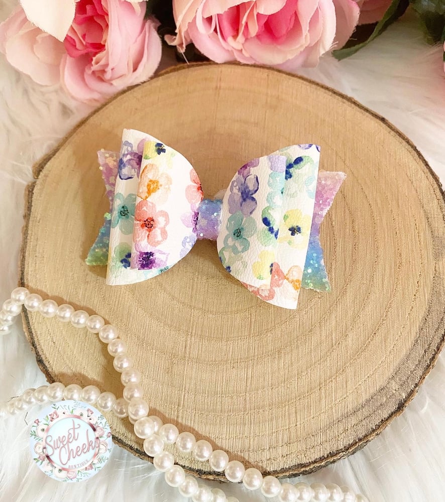 Image of Rainbow floral bow 