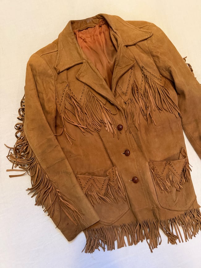 late 60s early 70s buttery leather fringe jacket with whipstitching 