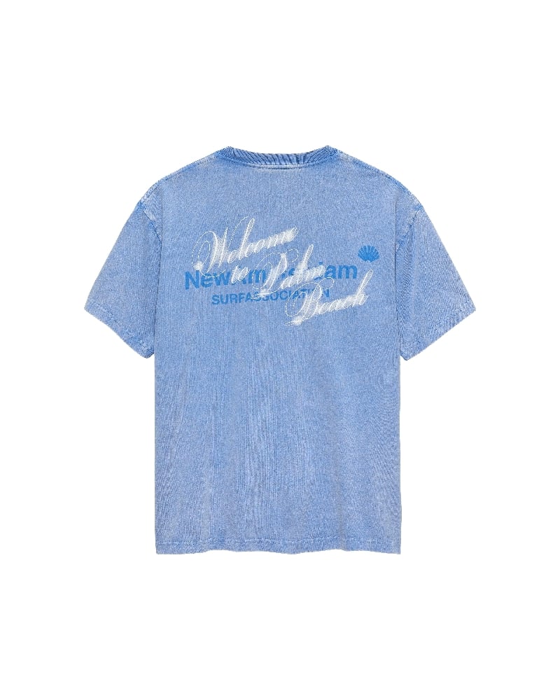 Image of NEW AMSTERDAM SURF ASSOCIATION WELCOME TO PALMBEACH TEE BLUE