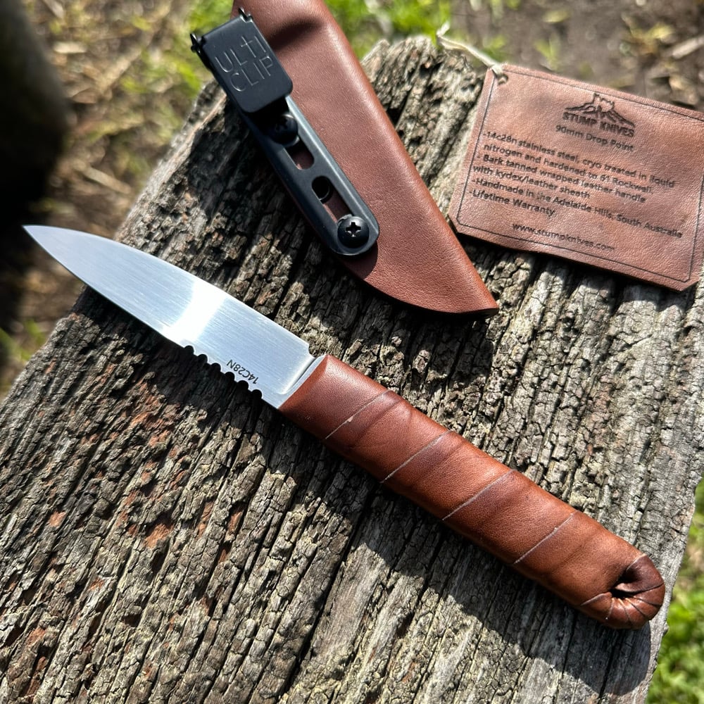 Image of 90mm drop point 14c28n leather