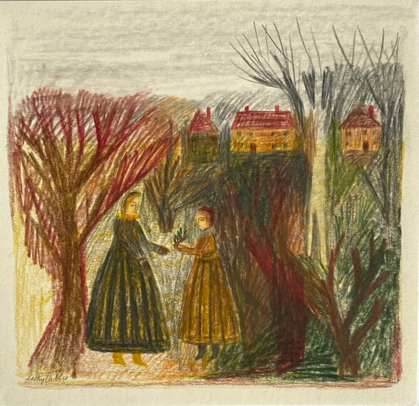 Image of Landscape with two friends - original drawing 