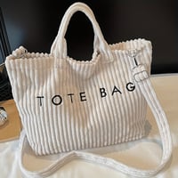 Image 2 of Women's Fashion Solid Color Corduroy Large Capacity Tote Bag, Letter Pattern with Contrast Design Ad
