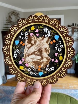 Image of Layered Wood Wall Decor - Fox and Flowers