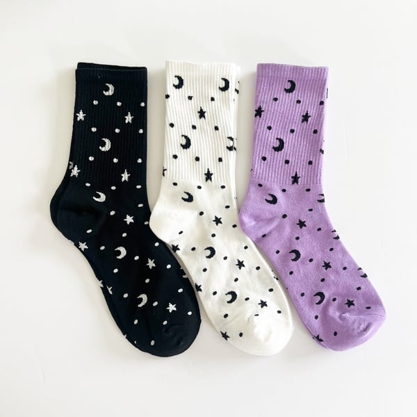 Image of Moon + Stars Ribbed Socks 