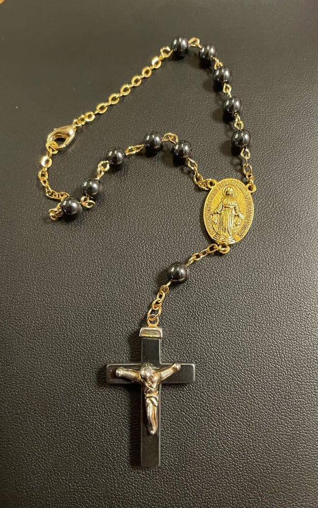 Traditional Car Rosary - Gold Tone and Hematite