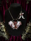 Ruby Red Bisected Cat Skull Pendant - Necklace & Earrings Set  