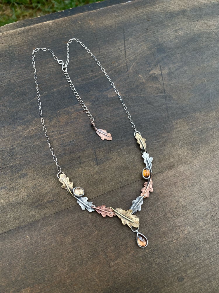 Image of Oregon White Oak Leaf Mixed Metal Zircon Necklace