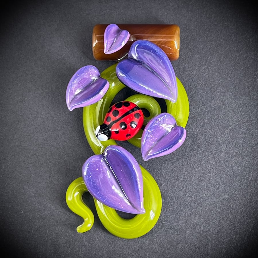 Image of Purple Leaves & Ladybug Vine Pendant