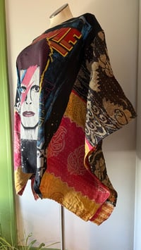 Image 3 of Upcycled “Bowie Graffiti” t-shirt kantha quilt poncho