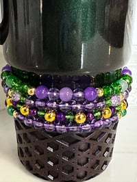 Image 3 of Mardi Gras Tumbler Bracelet Stack – Green, Purple & Gold