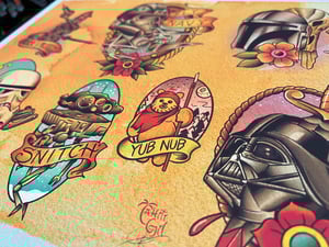 Image of Star Wars Inspired Traditional Tattoo Flash Sheet: SW-01 11x14