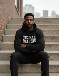 Image 2 of YB Black Eroded Print Heavy Blend Fleece Pullover Hoodie