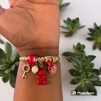 Image 3 of Pink/Red Charm Gold Laminated Bracelet