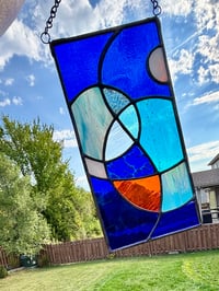 Image 1 of Abstract Stained-Glass Panel - Modern Coastal Window Hanging Art Decor