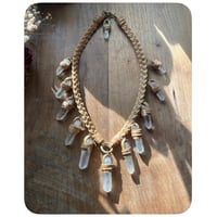 Image 3 of The Oakley Necklace - Clear Quartz Crystals and Tan Leather  