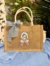 Image 1 of East Coast Oyster Club Burlap Mini Tote Bag