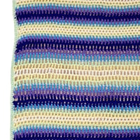 Image 4 of Handmade Pastel and Purple Stripe Pattern Crochet Baby Blanket Afghan Throw 