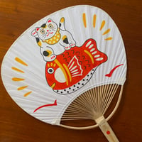 Image 2 of Cat and Goldfish, handpainted fan 
