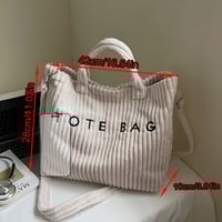 Image 11 of Women's Fashion Solid Color Corduroy Large Capacity Tote Bag, Letter Pattern with Contrast Design Ad