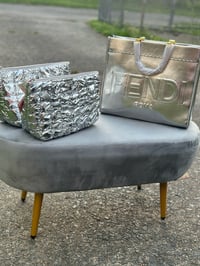 Image 7 of Silver & Gold Meltalic Medium Tote F- ENDI
