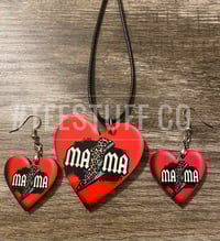 Image 2 of Mama Lightening Bolt Pink Heart Earring And Neclace Set