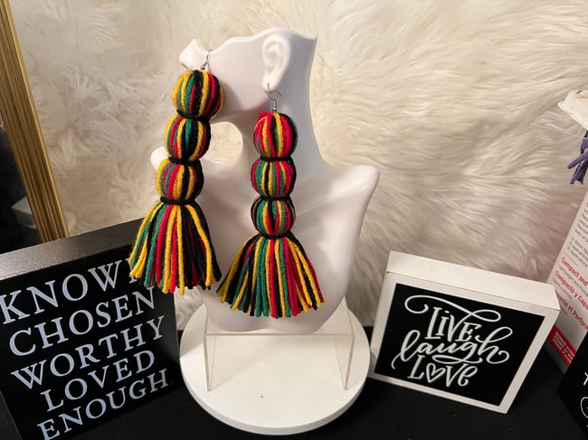 Yarn Tassel Earrings - Triple Pom 