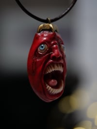 Image 10 of Berserk Egg of the King screamer pendant, leather cord, brass hardware, OOAK