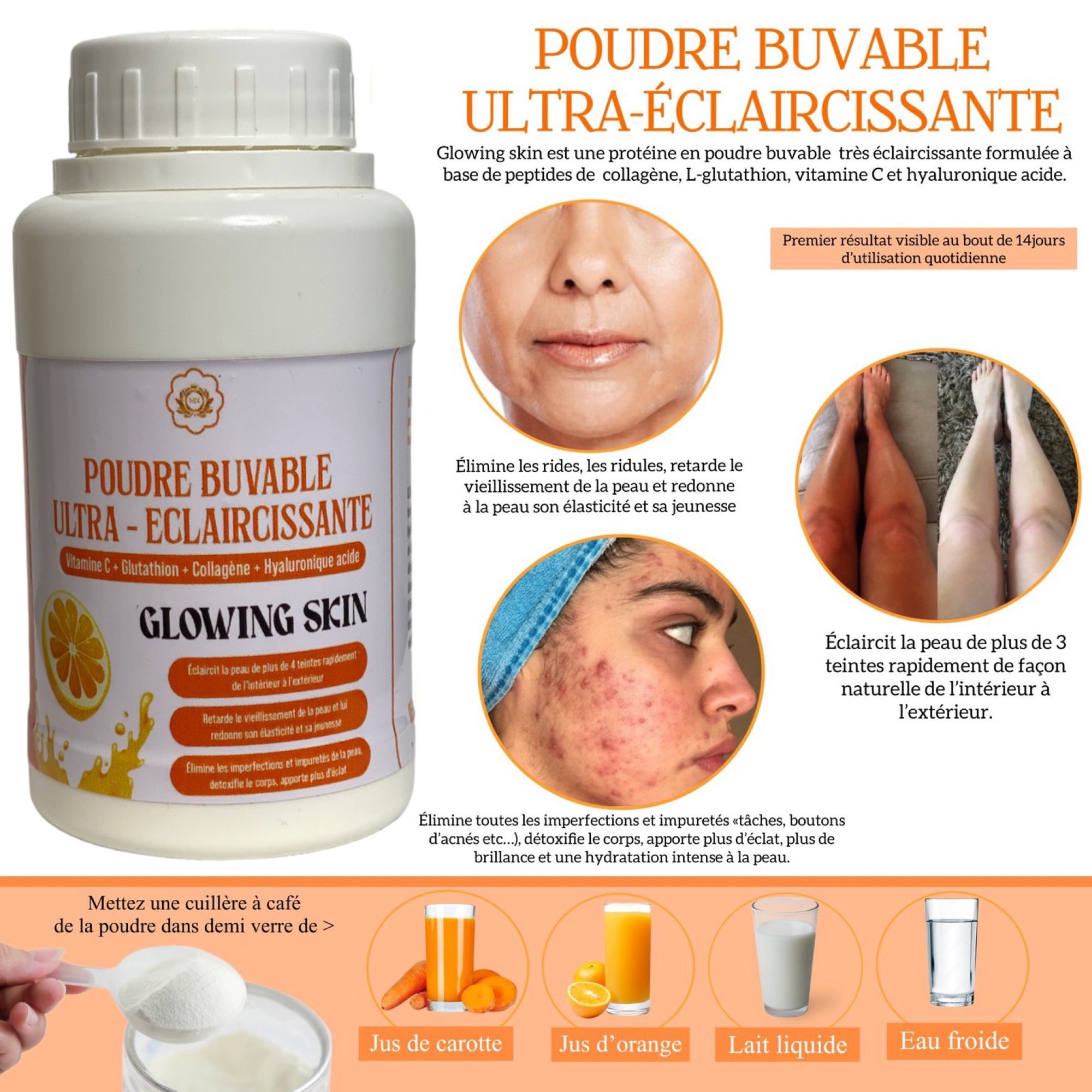 POUDRE BUVABLE ULTRA-BLANCHISSANT GLUTATHION + VITAMINE C + COLLAGNE | missnellaskincare POUDRE BUVABLE ULTRA-BLANCHISSANT GLUTATHION + VITAMINE C + COLLAGNE | missnellaskincare
