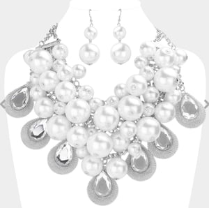 Image of Teardrop Stone Accented Pearl Cluster Necklace