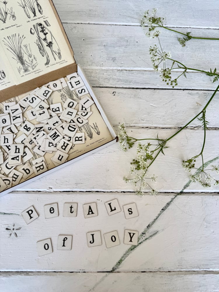 Image of Decorative box of vintage letter tiles #3