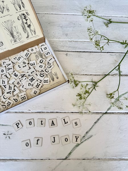 Image of Decorative box of vintage letter tiles #3