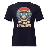 Image 2 of Stay Pawsitive Cat Women's Shirt – Cute Retro Cat Graphic Tee | Positive Cat Lover Shirt