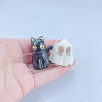 Image 4 of Glow In Dark Black Cat With Ghost Mask Ceramic Figurine