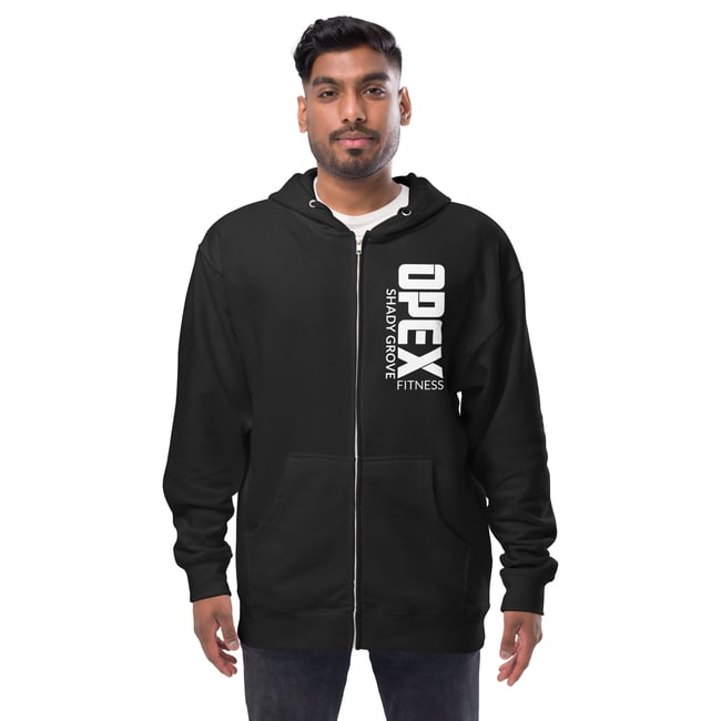 Unisex Fleece Zip Up Hoodie - White Logo