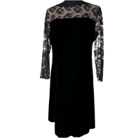 Image 4 of Vintage 70s Black Velvet Lace Floral Overlay Midi Dress - Size M Women’s - With Tag