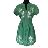 Image 1 of Sunny Girl Green Cotton A Line Embroidered Dress - Size L