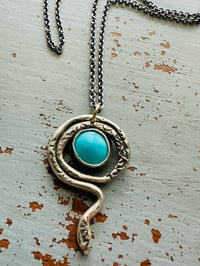 Image 10 of Kingman turquoise serpent talisman necklace