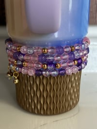 Image 2 of Glinda Inspired Pink & Purple Tumbler Bracelet Stack | Wizard-Inspired Cup Charm Set
