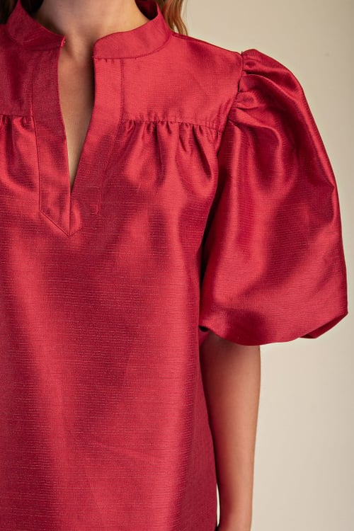 Image of RED PUFF SLEEVE DRESS 