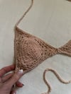 late 1960s dusty rose hand crochet bikini bathing suit