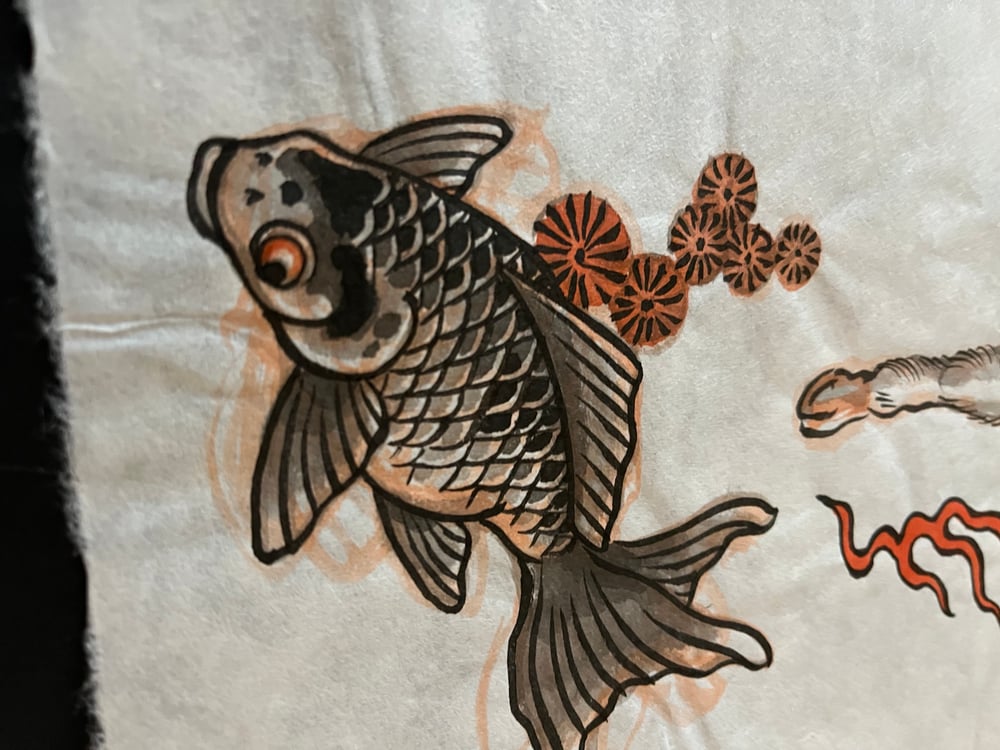 Hakubaku + gold fish original painting 