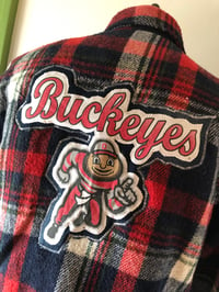 Image 4 of Upcycled “Brutus the Buckeye” quilted flannel jacket